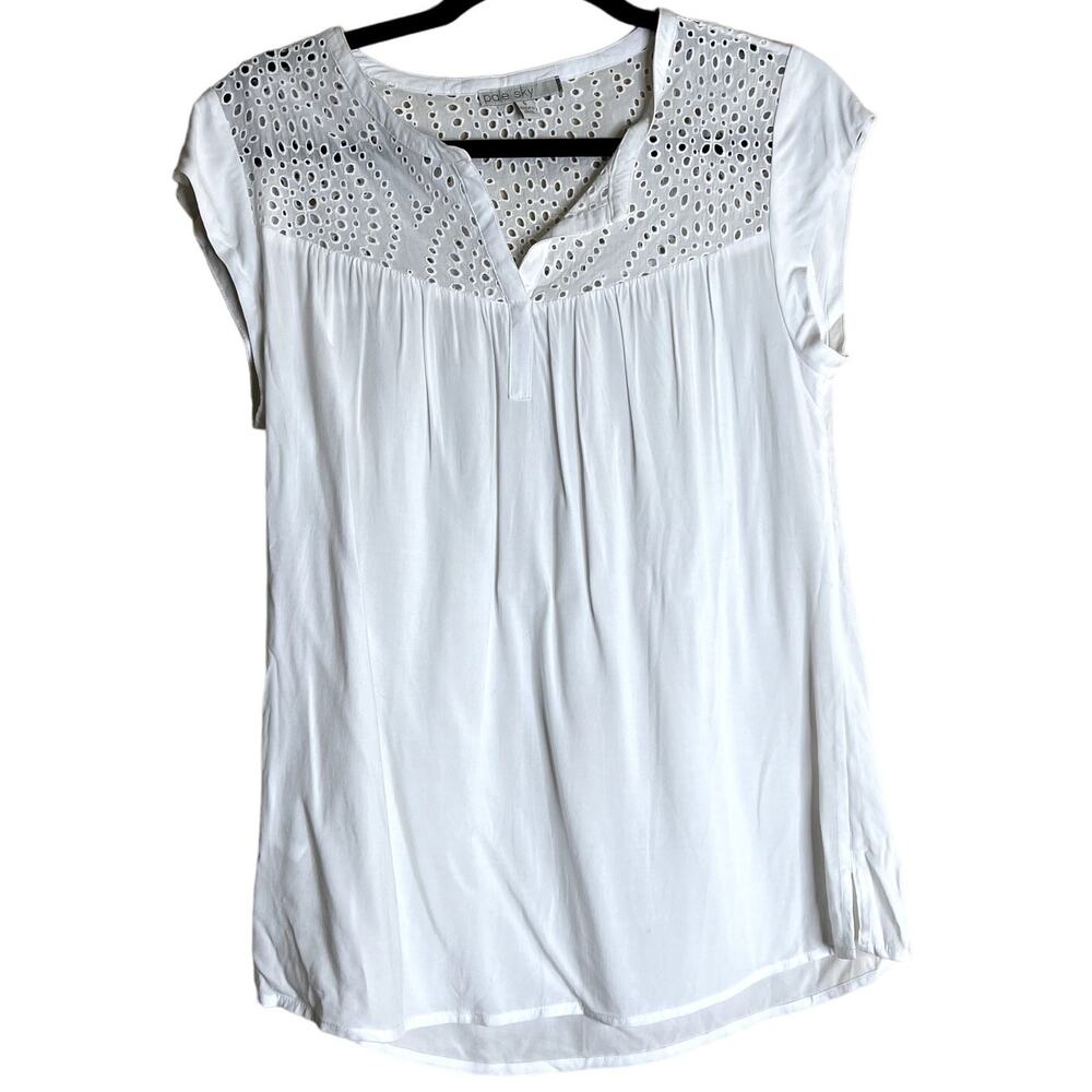 Pale Sky Top Women Size Small White Rayon Boho Crochet Cap Sleeve Cottagecore